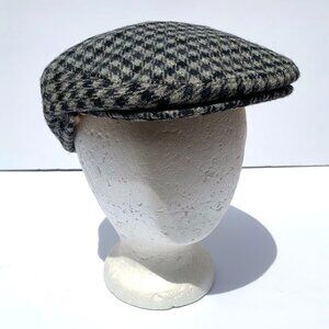 Vintage Christys’ London Wool Houndstooth Tweed Flat Cap - Black Gray Size 7 ¼